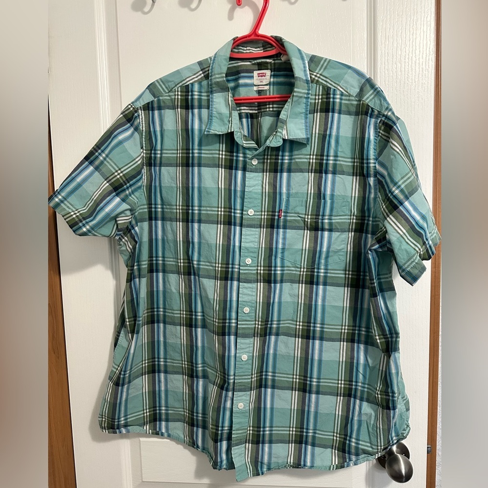 Levi's Men's Blue and Green Plaid Button Down Shirt